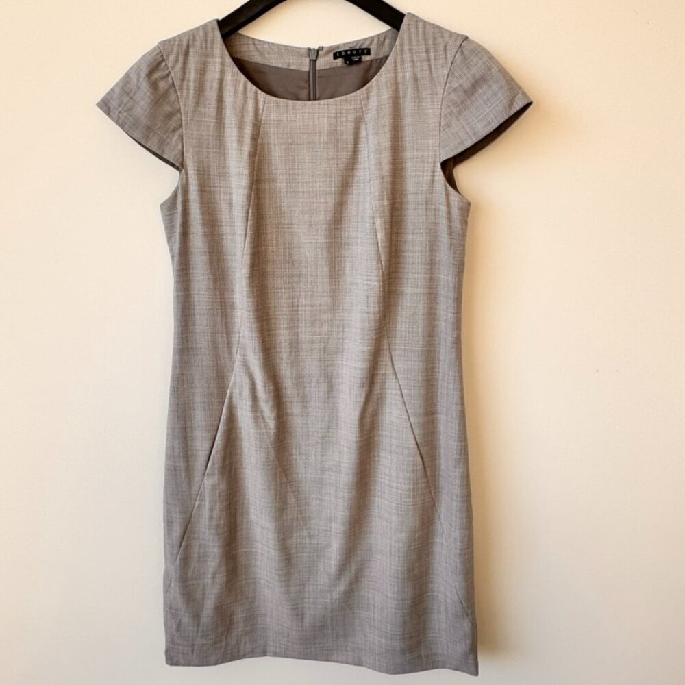 Theory Rikae/Eyre Wool Blend Cap Y2K Sleeve Sheath Dress Grey